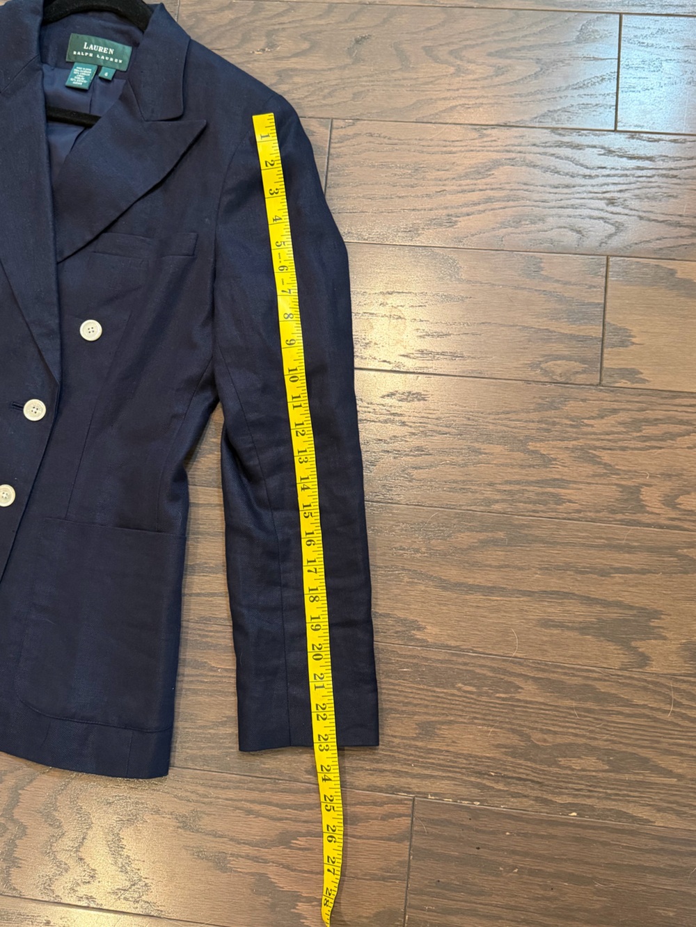 Lauren Ralph Lauren Navy Linen Double Breasted Blazer Size 6 Classic Preppy - Picture 9 of 14